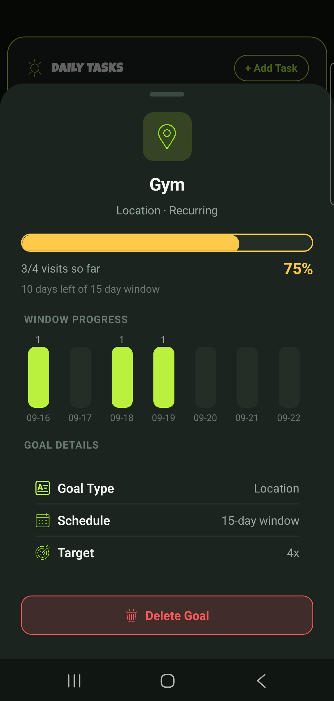GoSignal goal detail screen